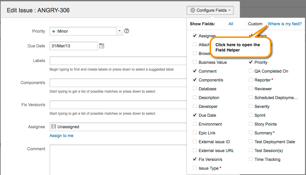 Where is my issue field, accessed from within the Edit issue page. Where is my issue field, accessed from within the Edit issue page.
