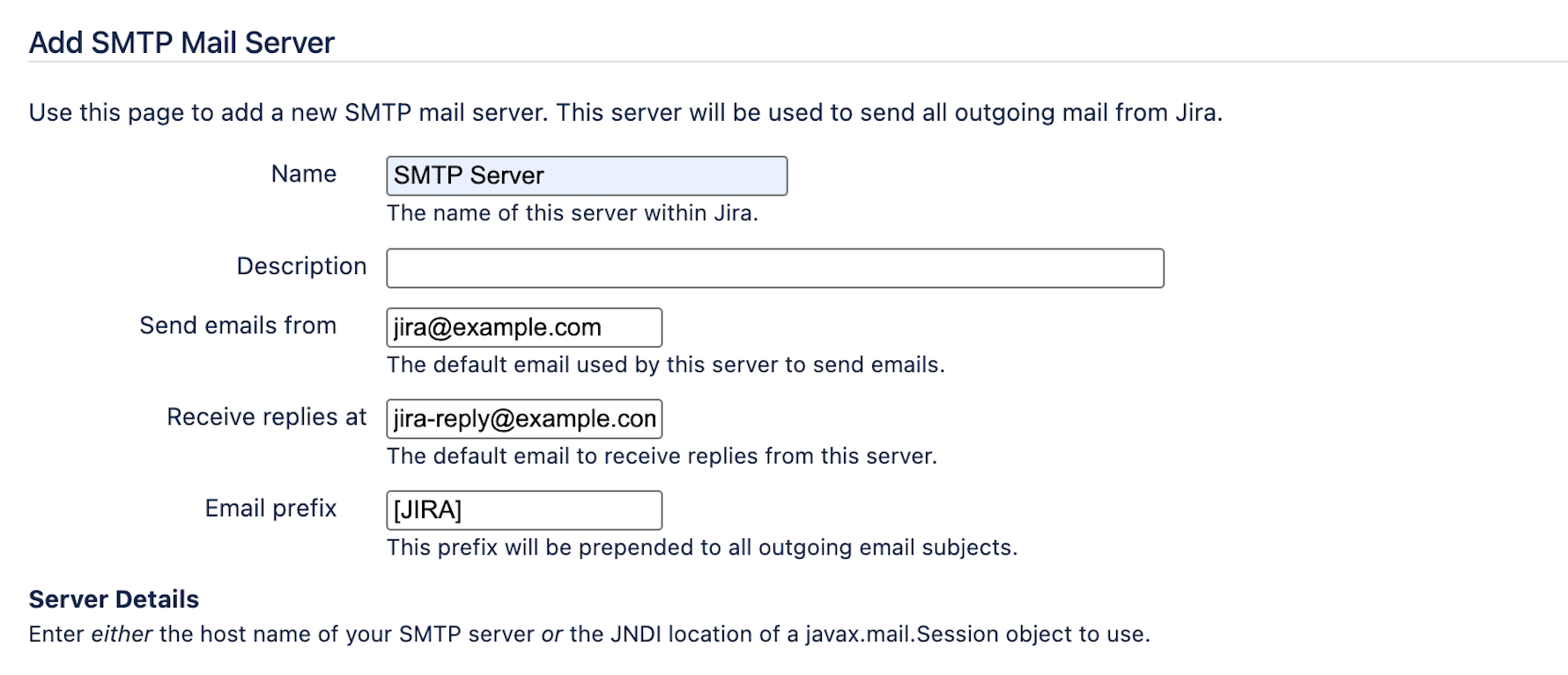 Add SMTP mail server screen Add SMTP mail server screen