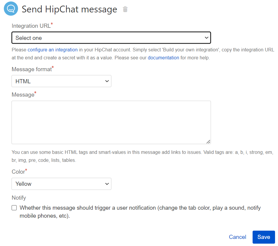 Send Hipchat message Send Hipchat message