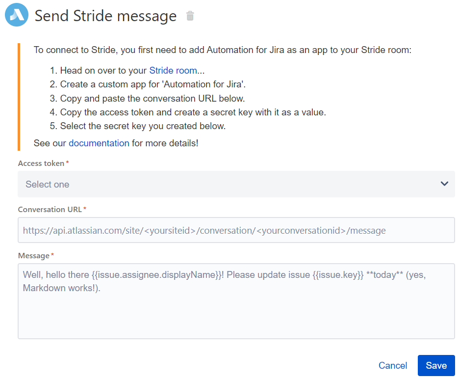 Send Stride message Send Stride message