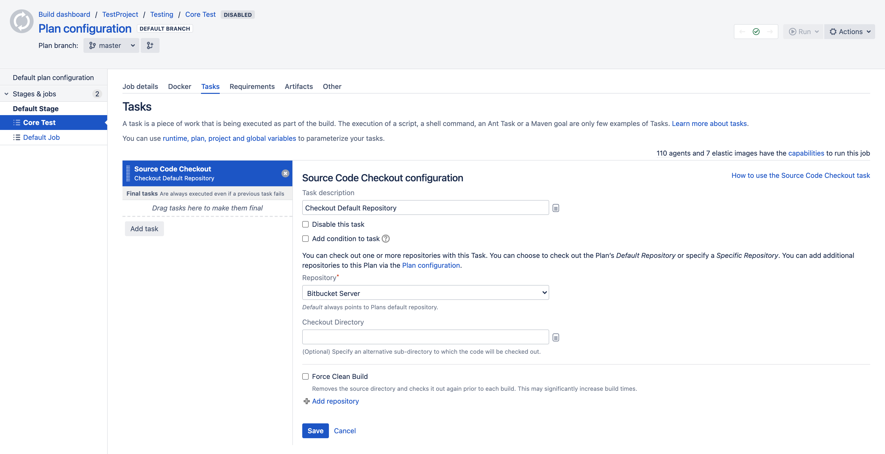 Task configuration screen Task configuration screen