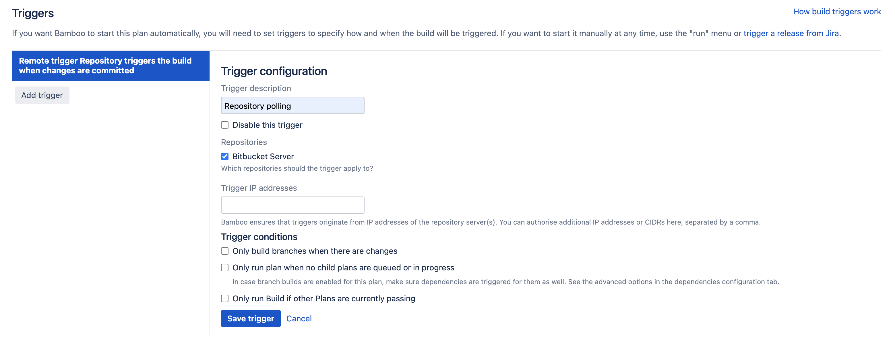Remote trigger configuration screen Remote trigger configuration screen