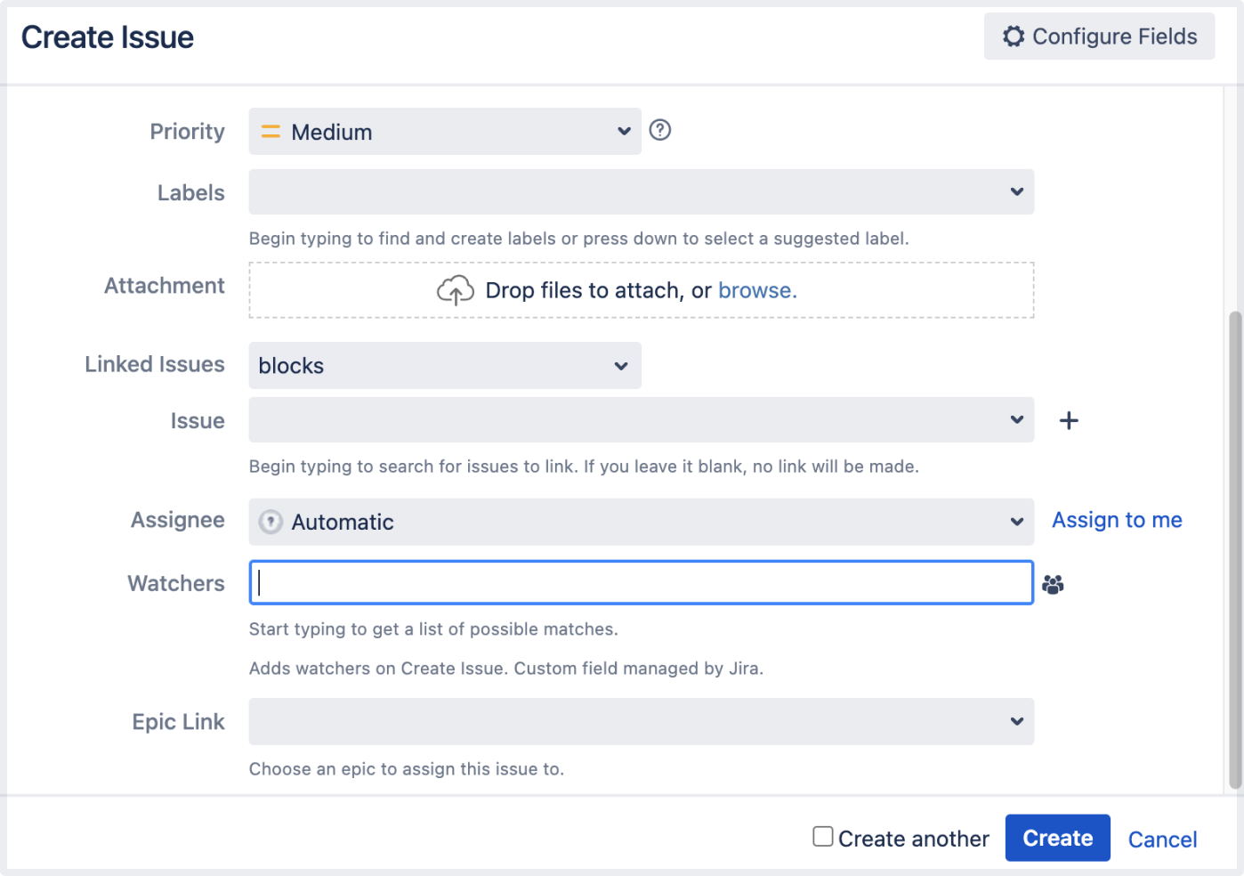 Add watchers feature in the Create Issue dialog Add watchers feature in the Create Issue dialog